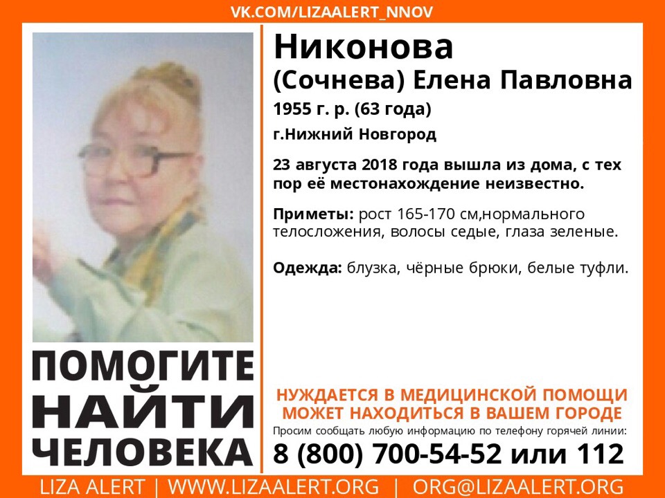 Волонтеры просят помощи в поисках нижегородки Елены Никоновой