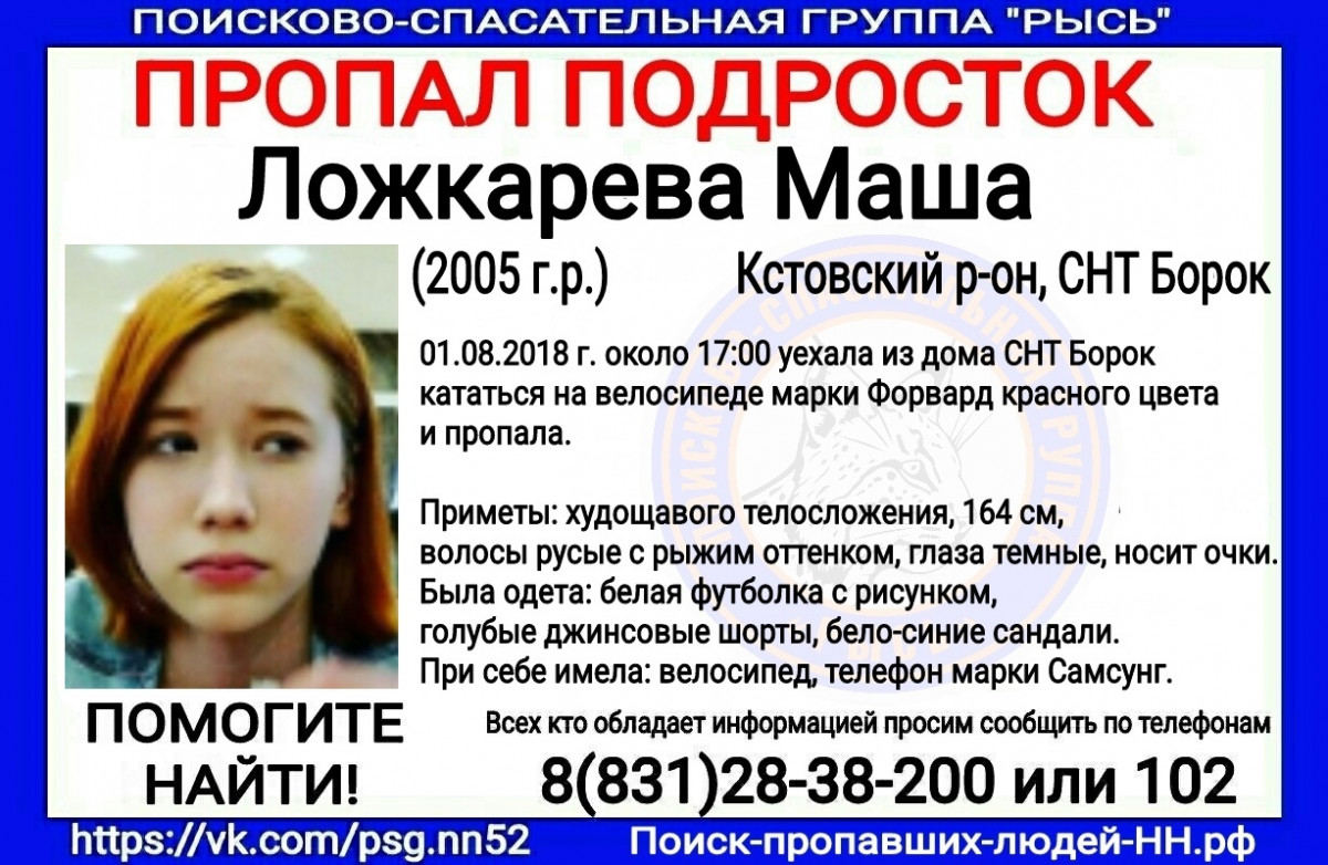 Поиски Маши Ложкаревой возобновили в Кстовском районе