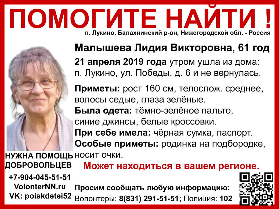 Более месяца разыскивают Лидию Малышеву, пропавшую в Балахнинском районе Более месяца разыскивают Лидию Малышеву, пропавшую в Балахнинском районе