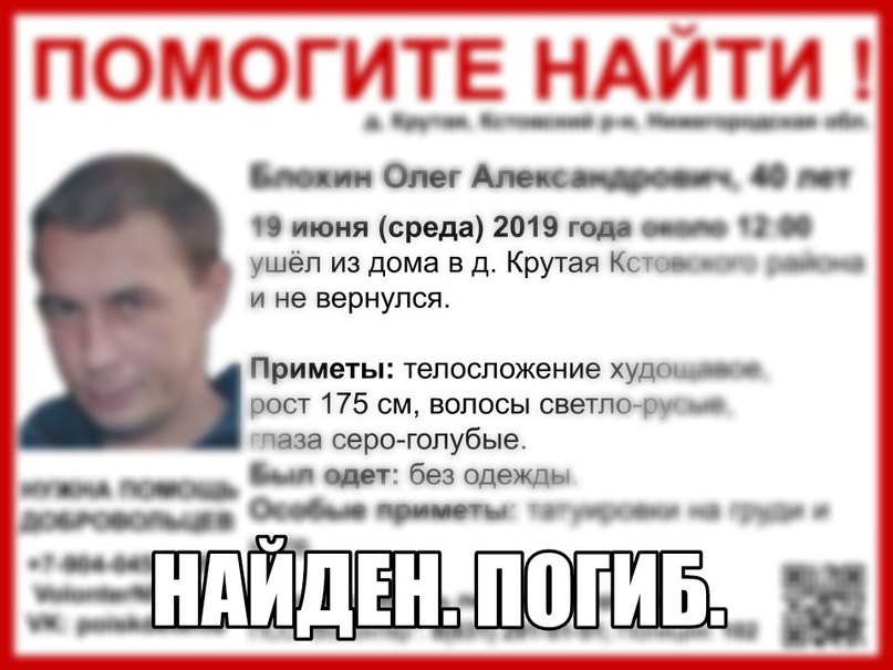 Олега Блохина, пропавшего в Кстовском районе, нашли мертвым
