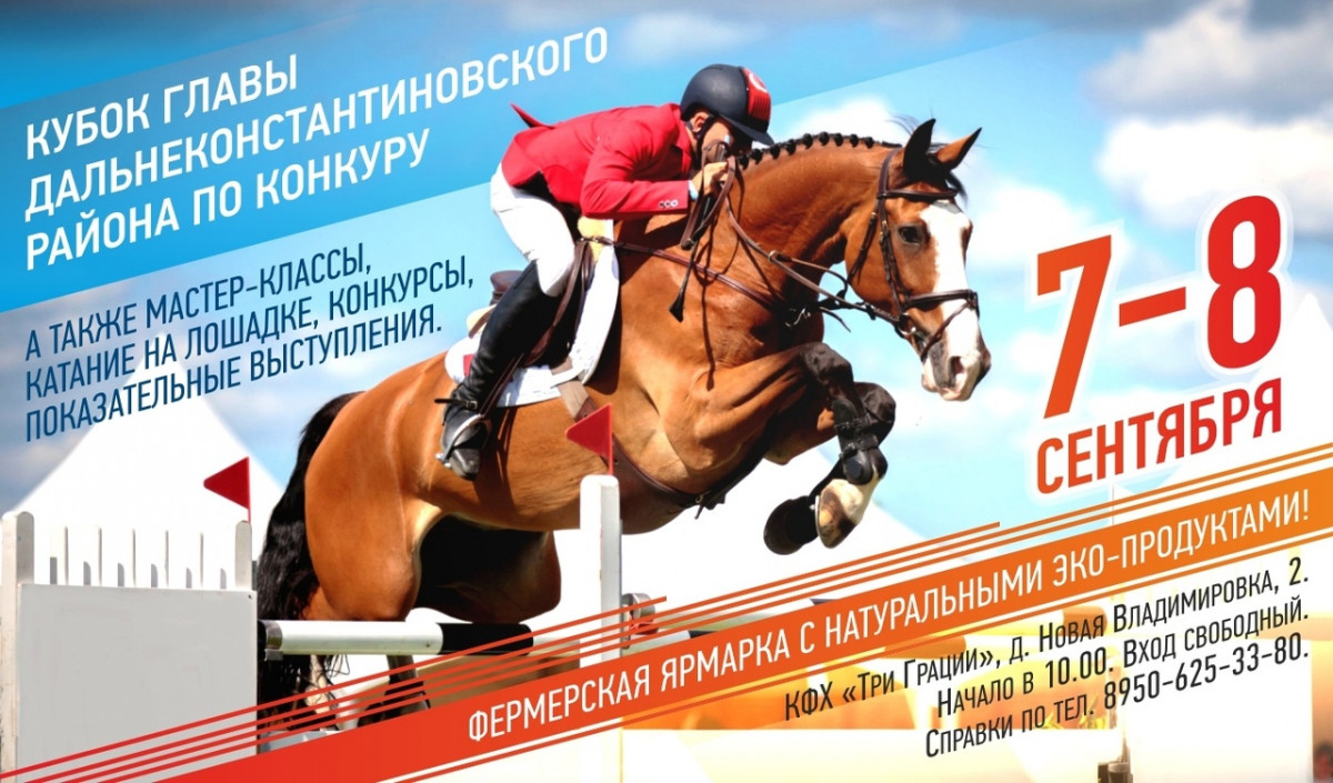 Кубок главы Дальнеконстантиновского района по конкуру состоится 7 и 8 сентября в КФХ «Три Грации»