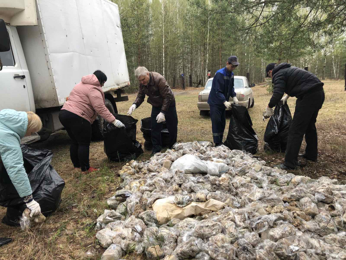 Работники дзежинского хлебзавода убрали свалку испорченного хлеба