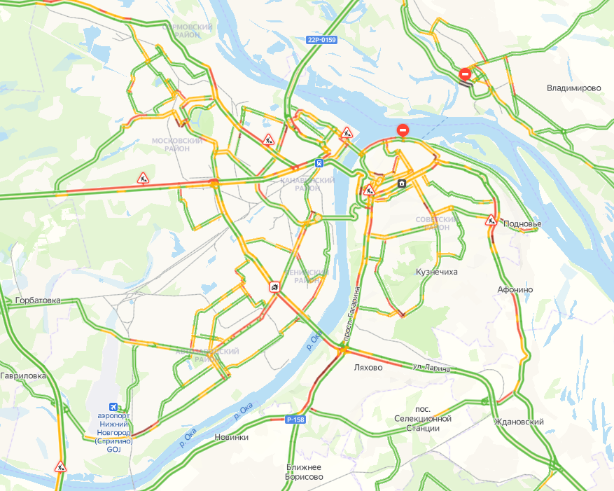 Карта нижнего новгорода пробки на дорогах онлайн в реальном времени