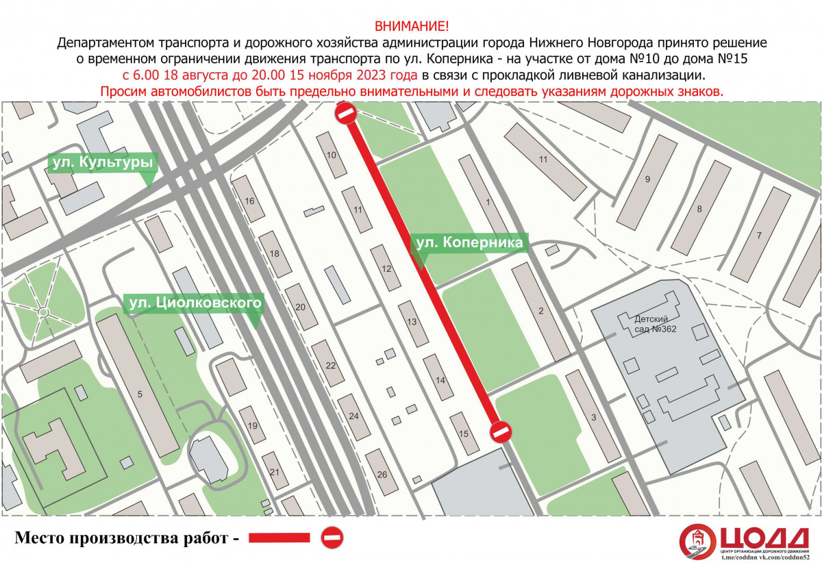 Движение транспорта ограничат на участке дороги на улице Коперника