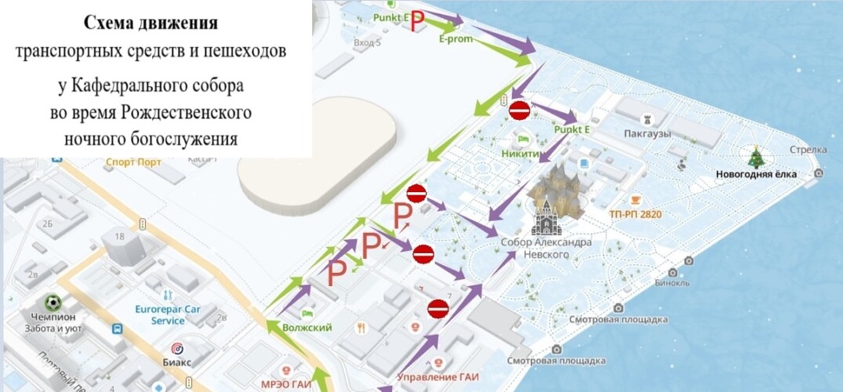 В рождественскую ночь у нижегородского кафедрального собора Александра Невского будет организована парковка для прихожан