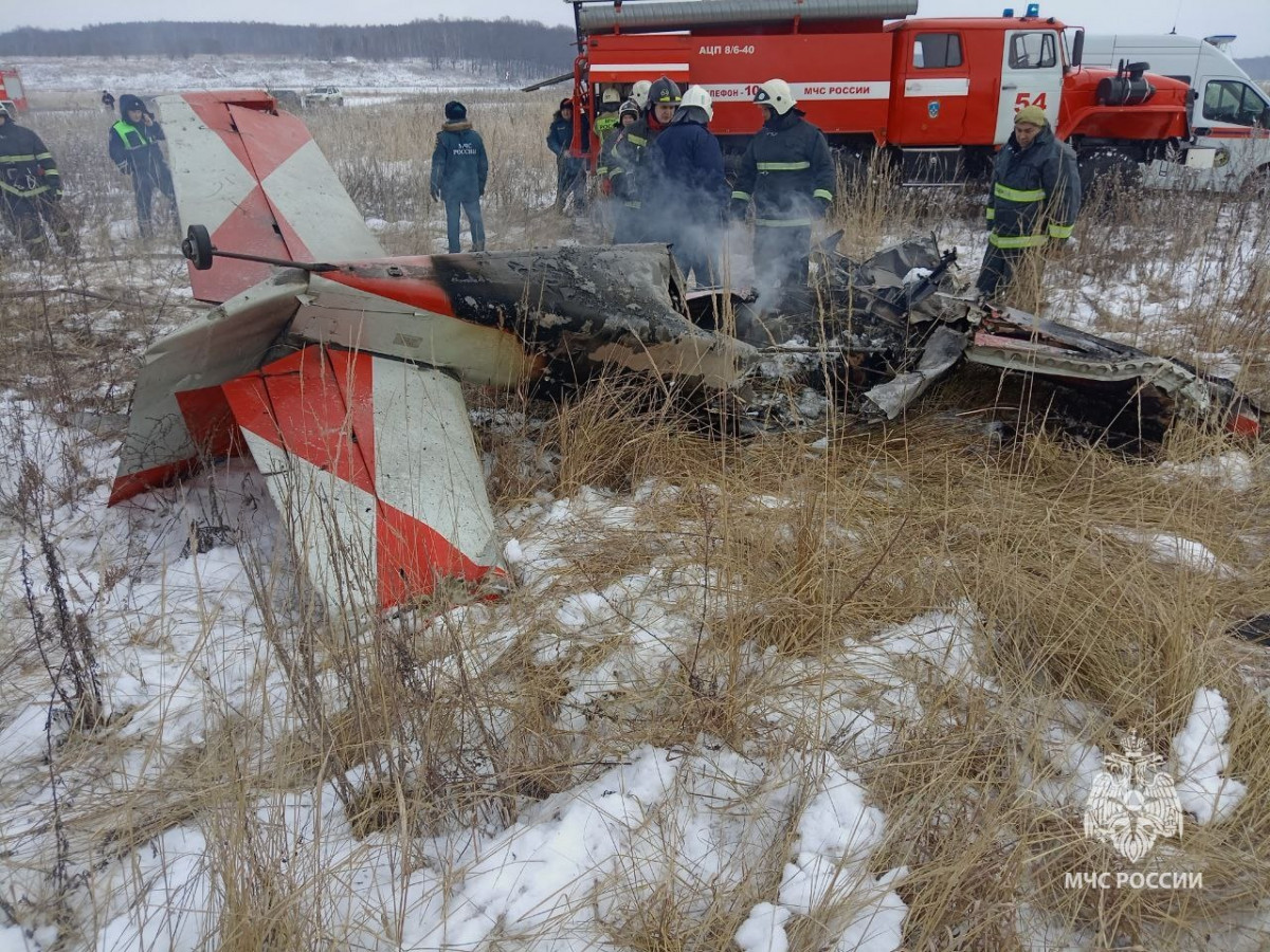 Опубликованы фото сгоревшего самолета в Нижегородской области